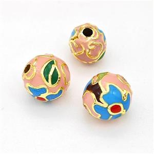 Copper Round Beads Multicolor Enamel Gold Plated, approx 8mm