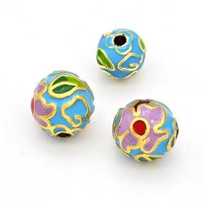 Copper Round Beads Multicolor Enamel Gold Plated, approx 8mm