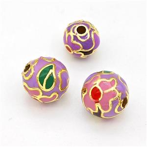 Copper Round Beads Multicolor Enamel Gold Plated, approx 8mm