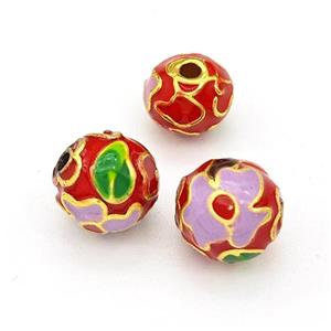 Copper Round Beads Multicolor Enamel Gold Plated, approx 8mm