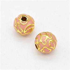 Copper Round Beads Pink Enamel Gold Plated, approx 8mm