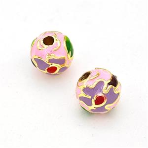 Copper Round Beads Multicolor Enamel Gold Plated, approx 8mm