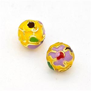 Copper Round Beads Multicolor Enamel Gold Plated, approx 10mm