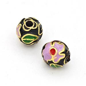 Copper Round Beads Multicolor Enamel Gold Plated, approx 8mm