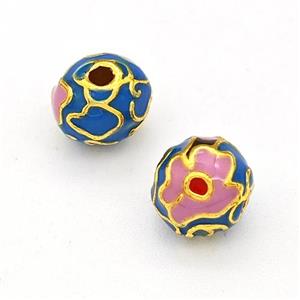 Copper Round Beads Multicolor Enamel Gold Plated, approx 8mm