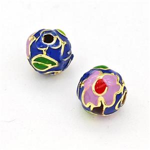 Copper Round Beads Multicolor Enamel Gold Plated, approx 8mm