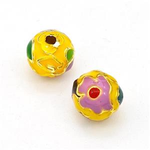 Copper Round Beads Multicolor Enamel Gold Plated, approx 8mm