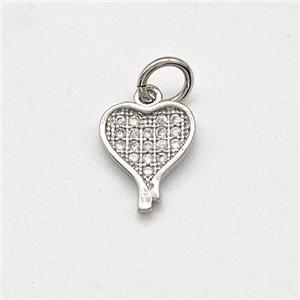 Copper Heart Pendant Pave Zirconia Platinum Plated, approx 8-9mm