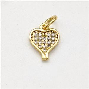 Copper Heart Pendant Pave Zirconia Gold Plated, approx 8-9mm