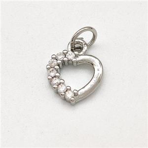 Copper Heart Pendant Pave Zirconia Platinum Plated, approx 9mm