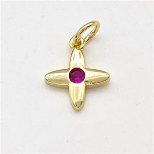 Copper Cross Pendant Pave Zirconia Gold Plated, approx 9.5mm