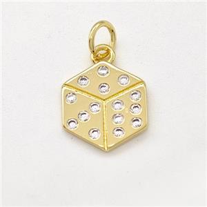 Copper Hexagon Pendant Micro Pave Zirconia Dice Gold Plated, approx 12mm