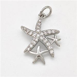 Copper Starfish Pendant Micro Pave Zirconia Platinum Plated, approx 15-18mm