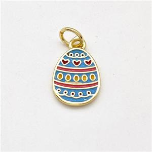 Easter Bunny Egg Charms Copper Pendant Multicolor Enamel Gold Plated, approx 9-12mm