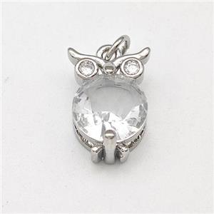 Owl Charms Copper Pendant Pave Crystal Glass Platinum Plated, approx 9-13mm