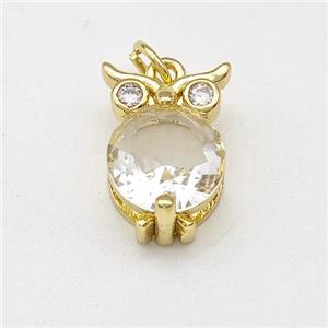 Owl Charms Copper Pendant Pave Crystal Glass Gold Plated, approx 9-13mm