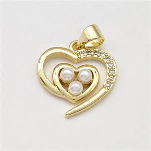 Copper Heart Pendant Pave Pearlized Resin Gold Plated, approx 16mm