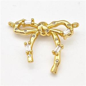 Copper Bow Pendant Pave Zirconia 2loops Gold Plated, approx 20-22mm