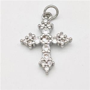 Copper Cross Pendant Micro Pave Zirconia Platinum Plated, approx 17-20mm