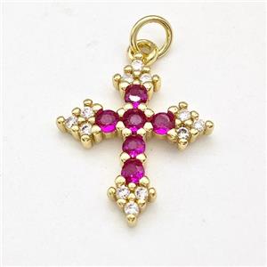 Copper Cross Pendant Micro Pave Zirconia Gold Plated, approx 17-20mm