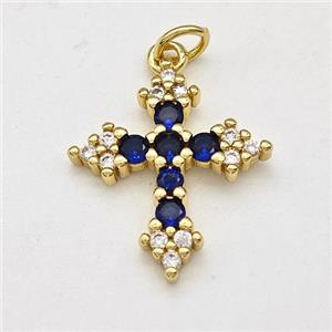 Copper Cross Pendant Micro Pave Zirconia Gold Plated, approx 17-20mm