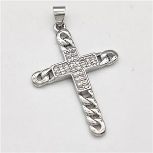 Copper Cross Pendant Pave Zirconia Platinum Plated, approx 25-33mm