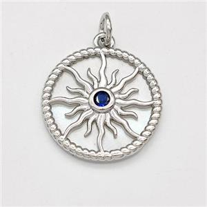 Copper Sun Pendant Pave Shell Zirconia Platinum Plated, approx 17.5mm