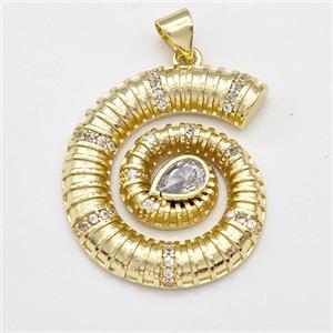 Swirl Shell Charms Copper Pendant Micro Pave Zirconia Gold Plated, approx 24-27mm