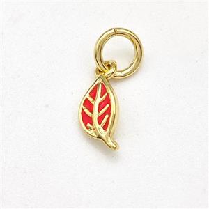 Copper Leaf Pendant Red Enamel Gold Plated, approx 4-8mm