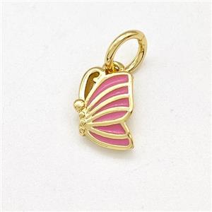 Copper Butterfly Pendant Pink Enamel Gold Plated, approx 6-8mm