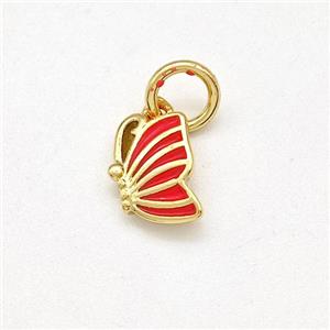 Copper Butterfly Pendant Red Enamel Gold Plated, approx 6-8mm