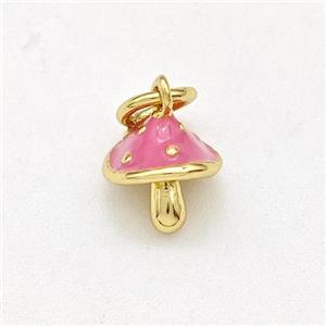 Copper Mushroom Pendant Pink Enamel Gold Plated, approx 8mm