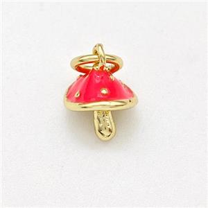 Copper Mushroom Pendant Red Enamel Gold Plated, approx 8mm