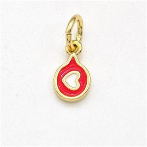 Copper Heart Pendant Red White Enamel Gold Plated, approx 5-6mm