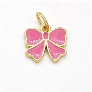 Copper Bow Pendant Pink Enamel Gold Plated, approx 8-10mm