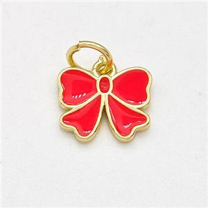 Copper Bow Pendant Red Enamel Gold Plated, approx 8-10mm