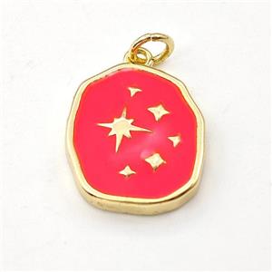 Copper Northstar Pendant Red Enamel Gold Plated, approx 14-17mm