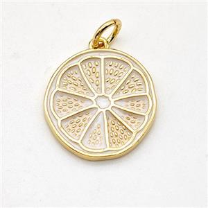 Lemon Charms Copper Fruit Pendant White Enamel Gold Plated, approx 15mm