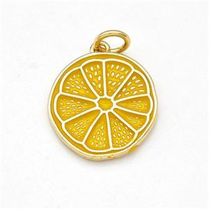 Lemon Charms Copper Fruit Pendant Yellow Enamel Gold Plated, approx 15mm