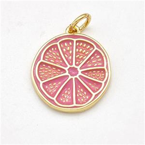 Lemon Charms Copper Fruit Pendant Pink Enamel Gold Plated, approx 15mm