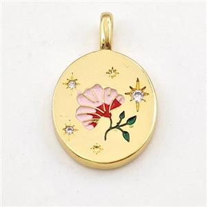 Copper Flower Pendant Multicolor Enamel Gold Plated, approx 13-15mm