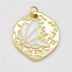 Copper Butterfly Pendant White Enamel Gold Plated, approx 19-22mm