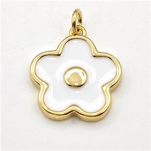 Copper Flower Pendant White Enamel Gold Plated, approx 17mm