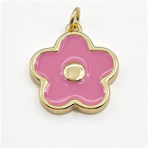 Copper Flower Pendant Pink Enamel Gold Plated, approx 17mm