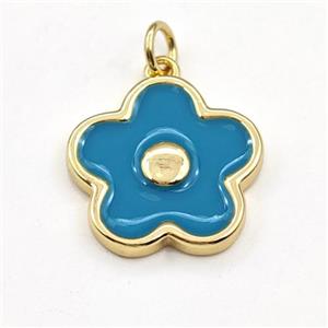 Copper Flower Pendant Blue Enamel Gold Plated, approx 17mm