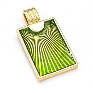 Copper Sun Pendant Green Painted Rectangle Gold Plated, approx 15-22mm