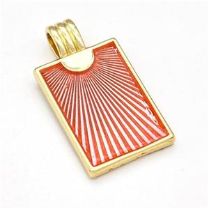 Copper Sun Ray Pendant Red Painted Rectangle Gold Plated, approx 15-22mm