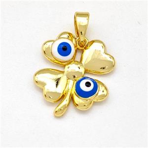 Copper Clover Pendant Blue Evil Eye Gold Plated, approx 14-17mm