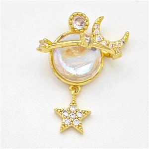 Copper Planet Pendant Pave Zirconia Moon Star Gold Plated, approx 7.5mm, 17-20mm