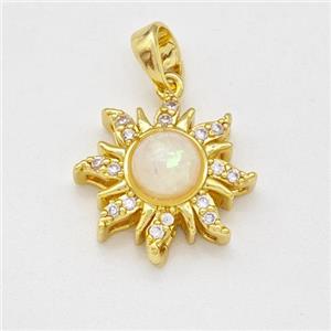 Copper Sun Pendant Pave White Fire Opal Zirconia Gold Plated, approx 16mm